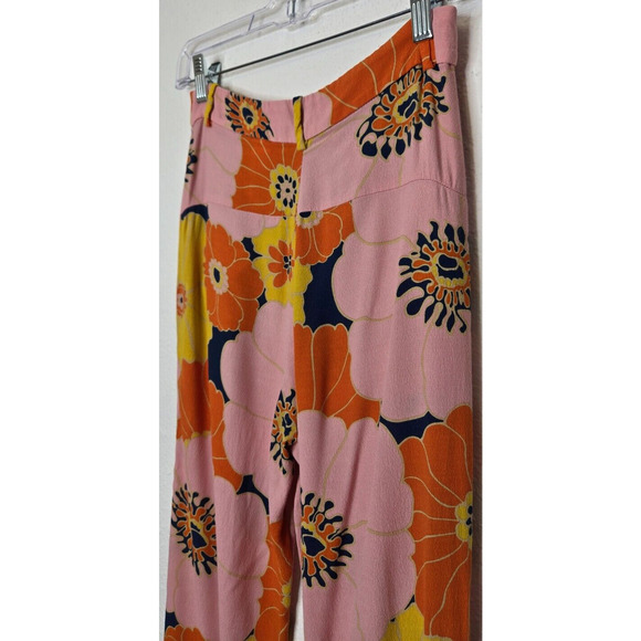 Zara Womens Pants Small Orange Pink Floral Flared Leg High Rise Retro BLOG FAVE - Picture 8 of 16
